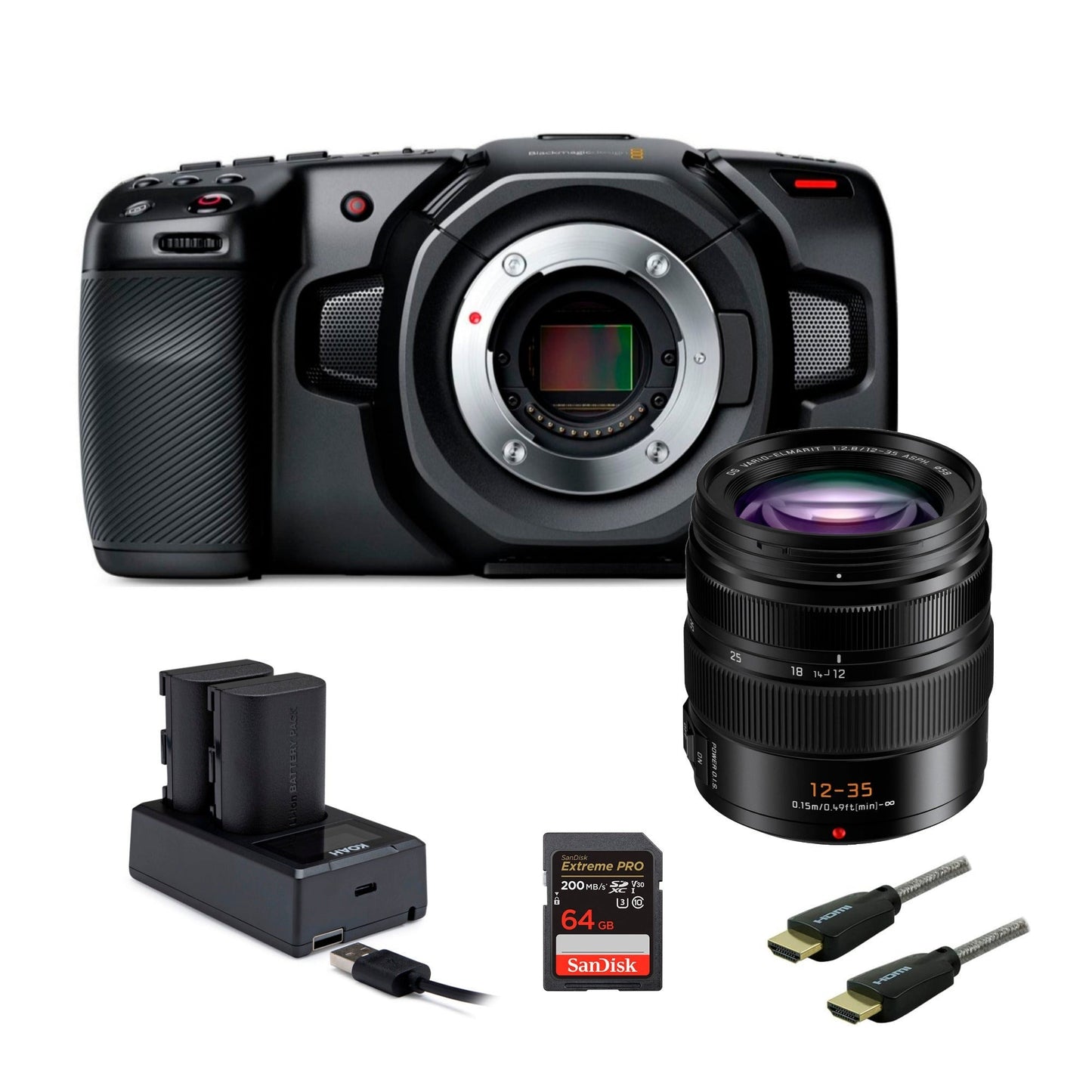 Blackmagic Design Pocket 4K Cinema Camera with DG Vario-Elmarit Lens and Battery (2-Pack) Bundle