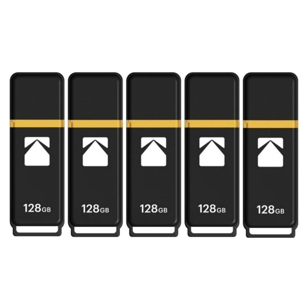 Kodak Classic K100 Cap and Body Series USB 3.2 Gen 1 Interface 128GB Flash Drive (5 Pack)