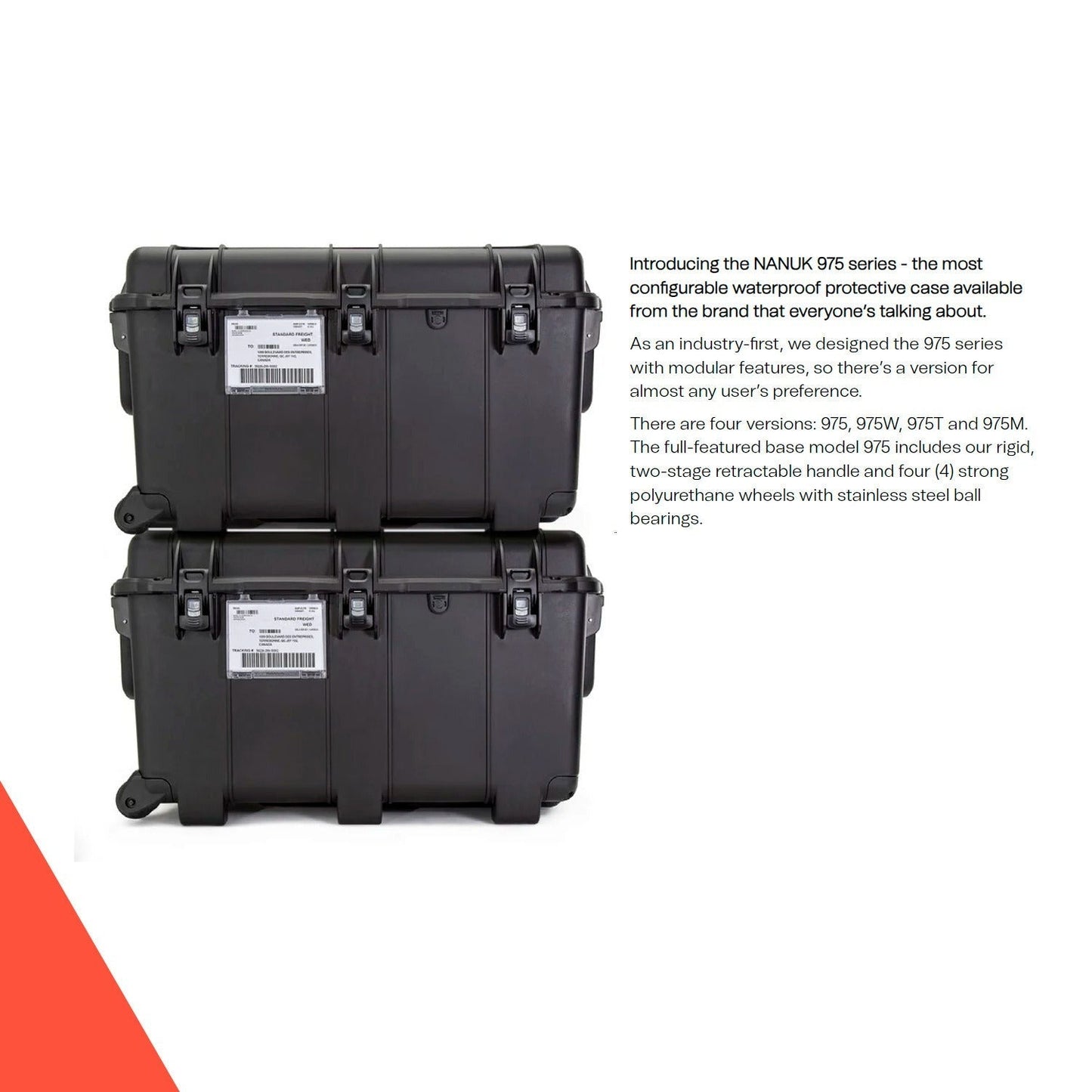 Nanuk 975 85.78L Storage Wheeled Hard Case (Black) with Wheel Caster Kit and 225 Hard Case Bundle
