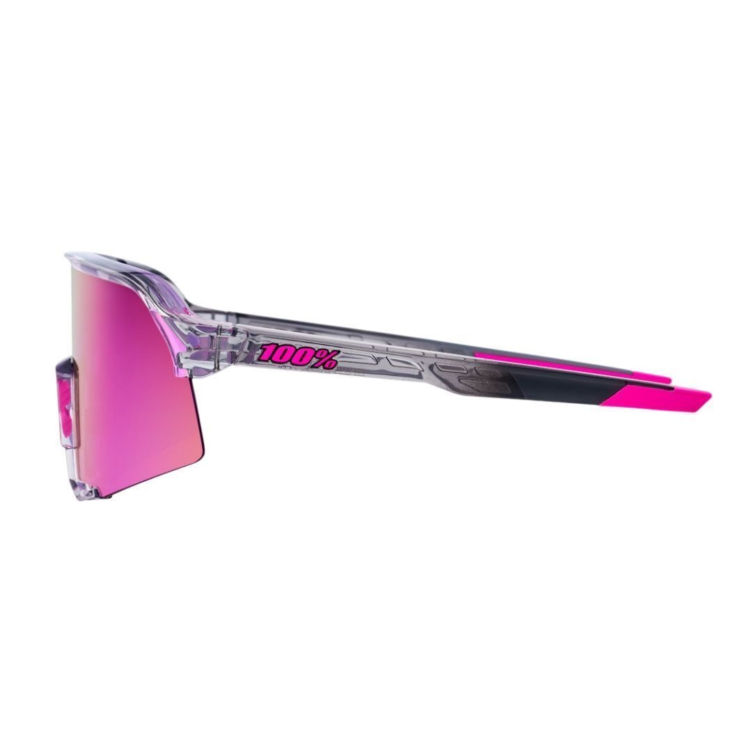 100% S3 Sunglasses Polished Grey Purple Mirror Lens