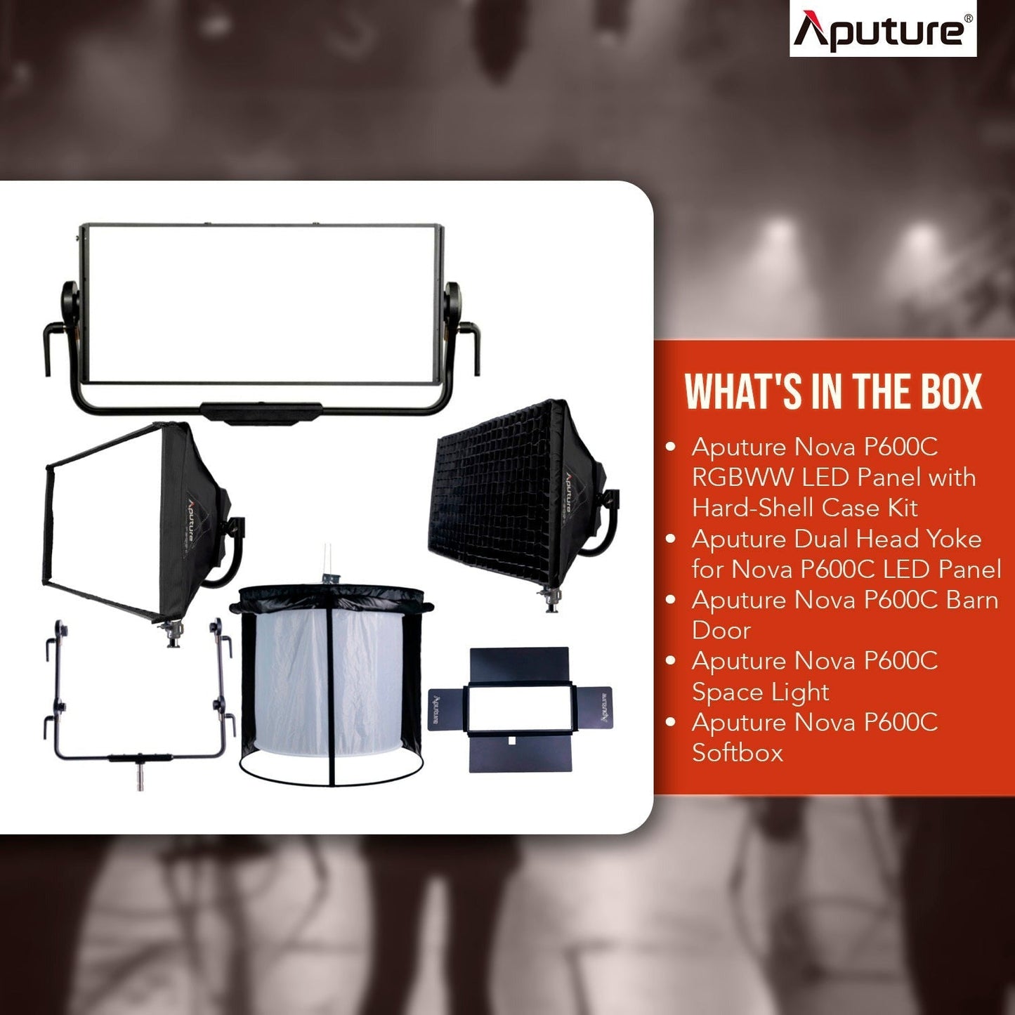 Aputure Nova P600C RGBWW LED Panel with Hard-Shell Case Kit with Dual Head Yoke and Barn Door Bundle