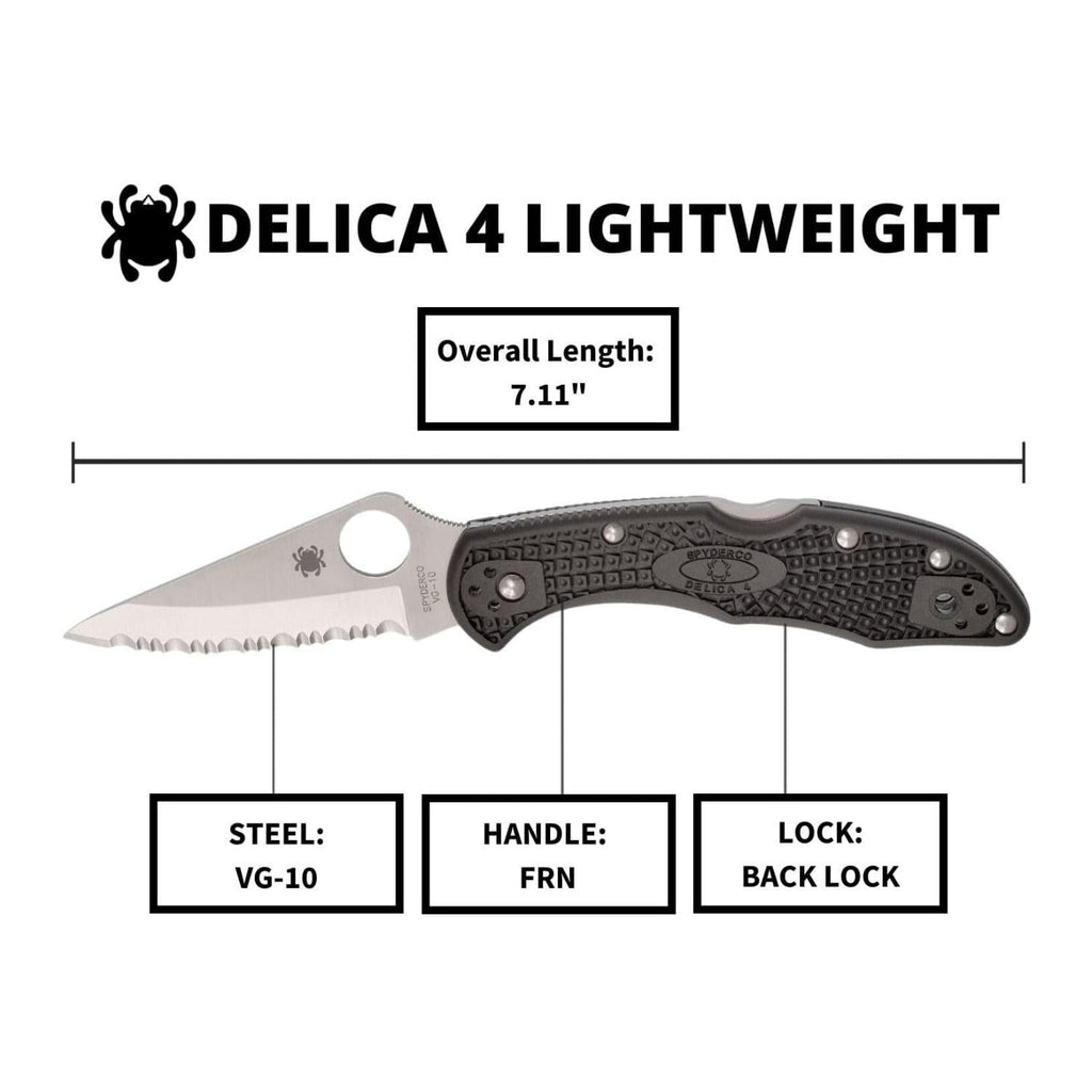 Spyderco Delica 4 Lightweight Serrated SpyderEdge Signature Folding Knife with FRN Handle (Black)