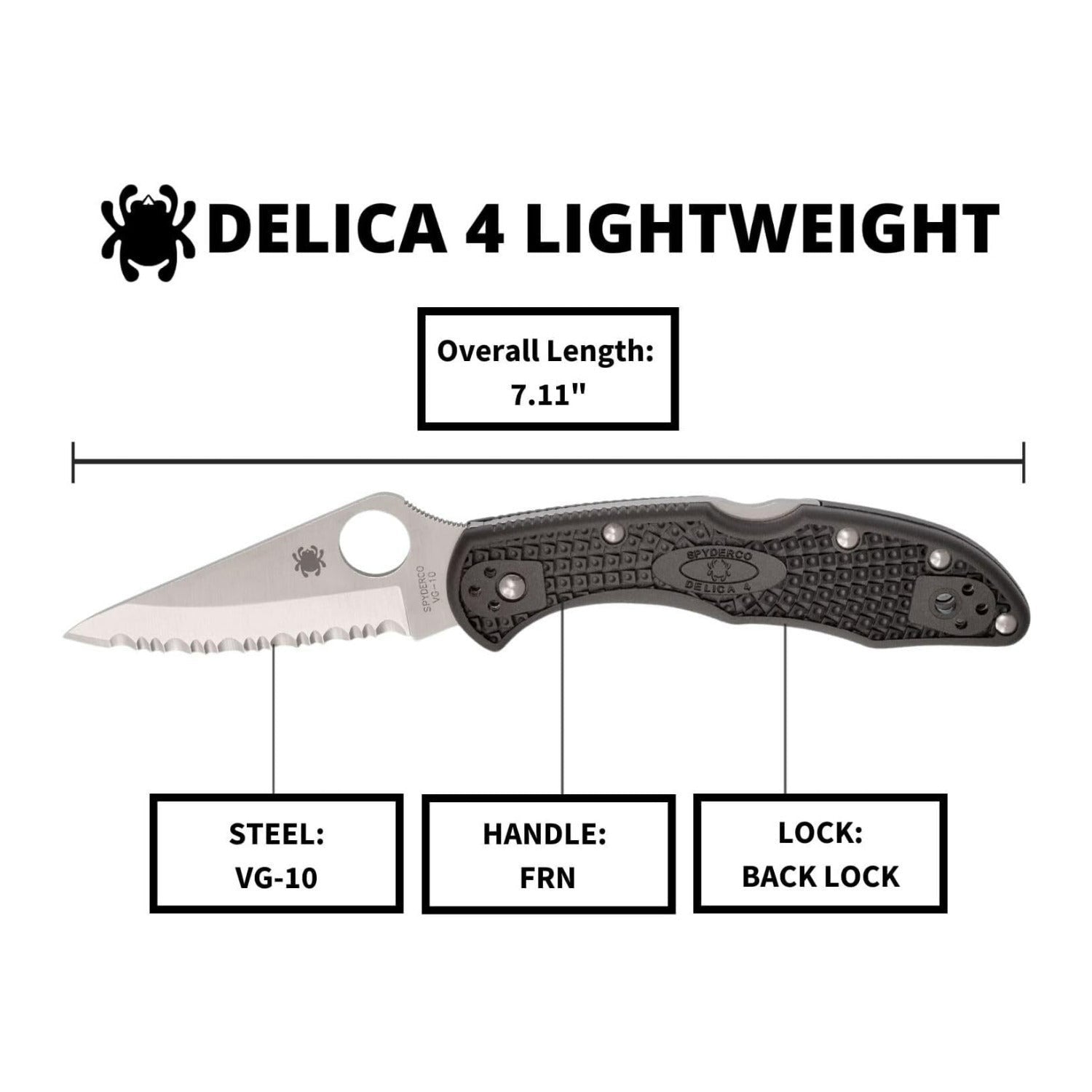 Spyderco Delica 4 Lightweight Serrated SpyderEdge Signature Folding Knife with FRN Handle (Black)