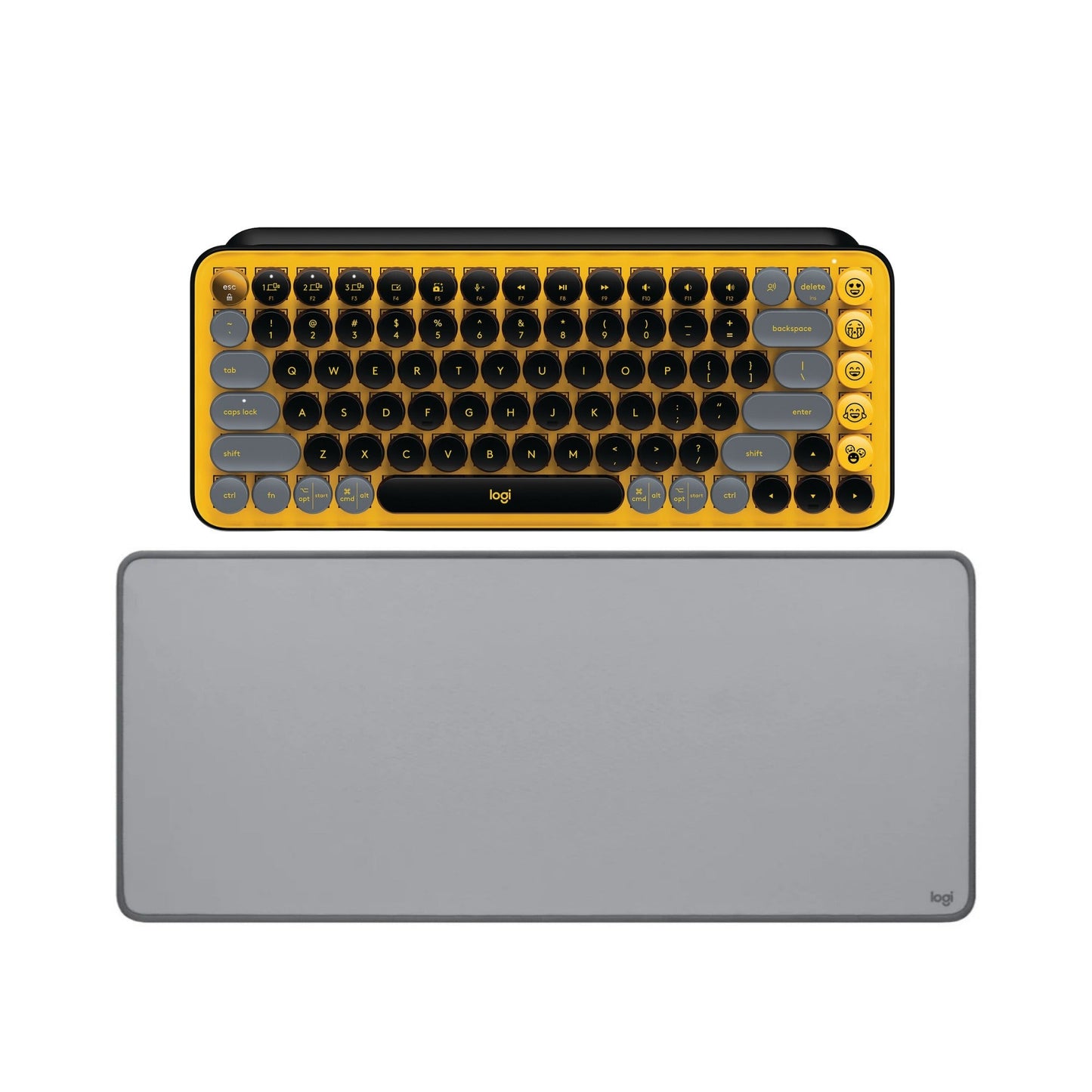 Logitech POP Keys Wireless Mechanical Keyboard with Emoji Keys - Blast Yellow w/Desk Mat