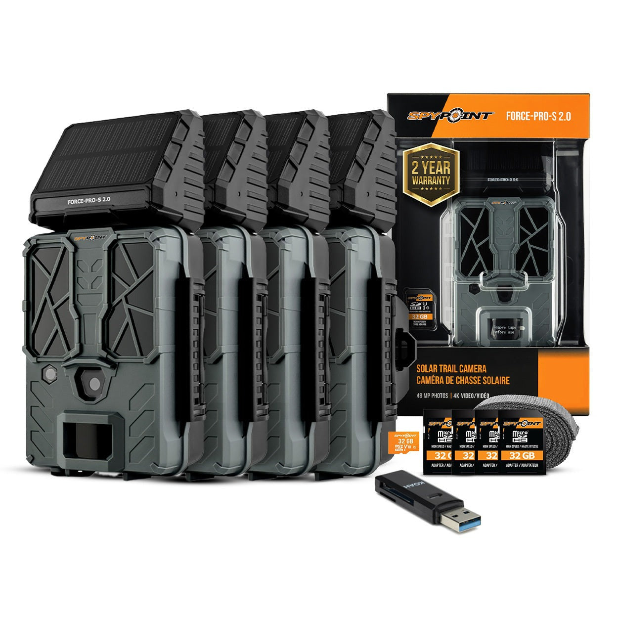 Spypoint FORCE-PRO-S 2.0 Trail Camera (4-Pack) with Accessories Bundle