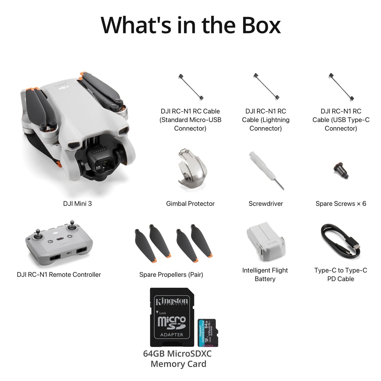 DJI Mini 3 Camera Drone with RC-N1 Remote Controller with 64GB MicroSDXC Memory Card
