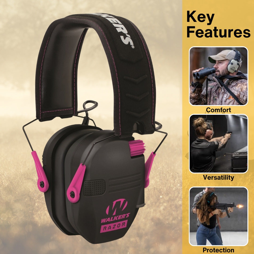Walkers Razor Slim Electronic Ear Muffs (Black/Pink) Bundle