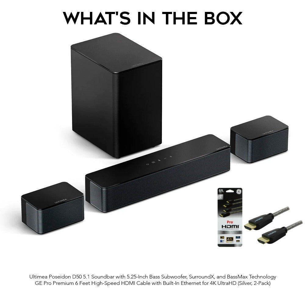 Ultimea Poseidon D50 5.1 Soundbar with (2-pack) 6 Ft. HDMI Cables bundle