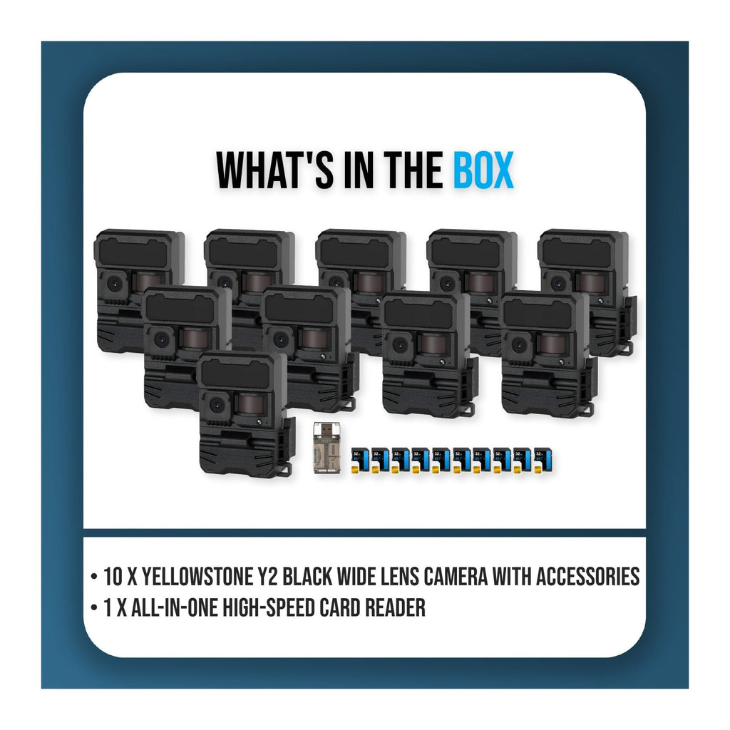 Yellowstone Y2 Black Wide Lens Camera Bundle with Card Reader, and Accessories (10-Pack)