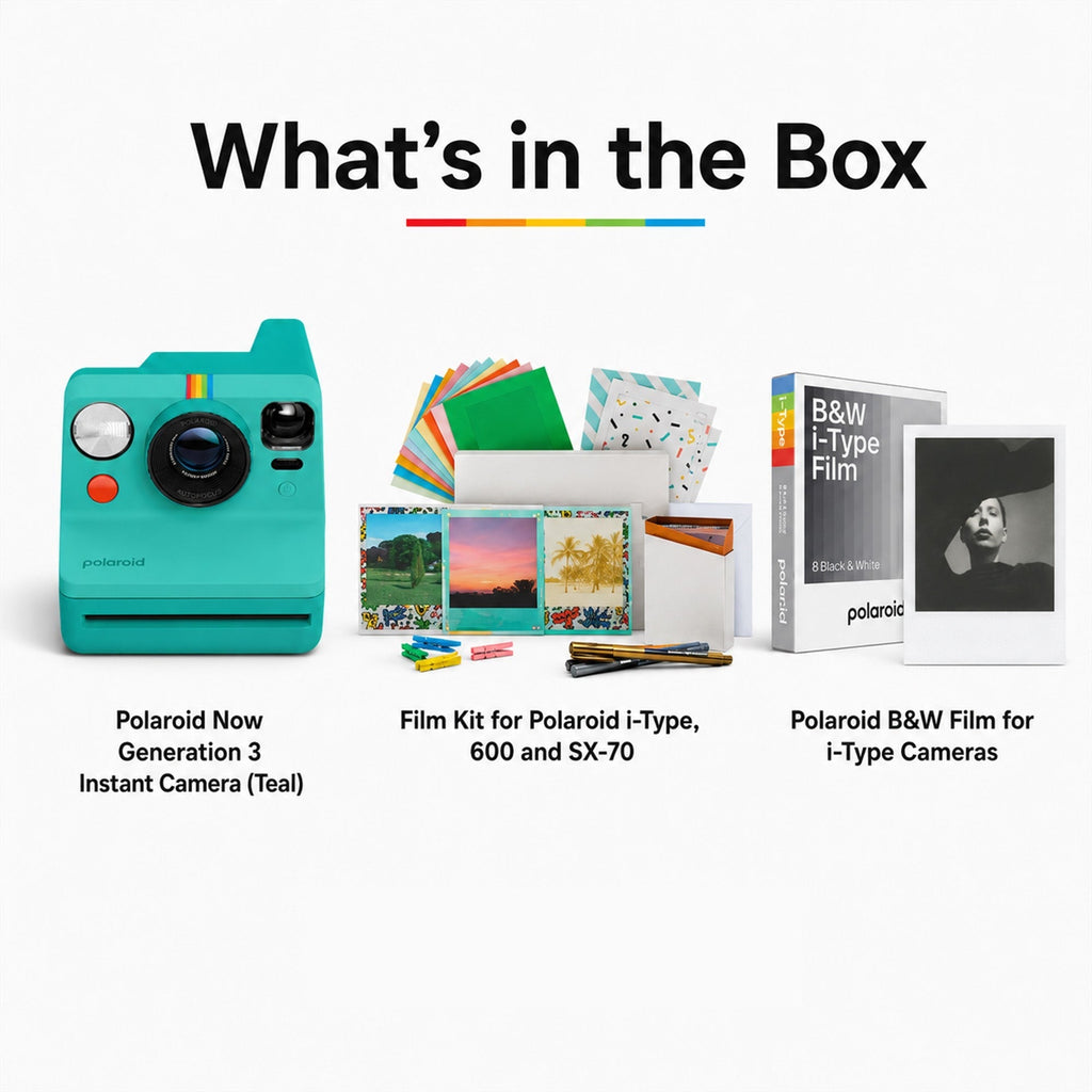 Polaroid Now Generation 3 Instant Camera (Teal) with BandW Film and Accessories