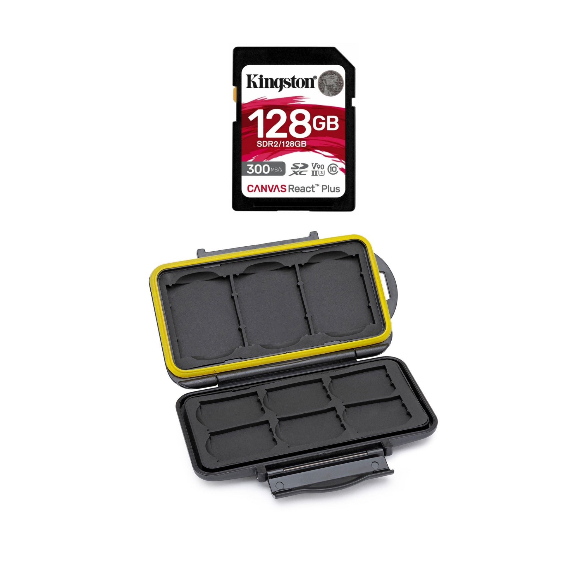 Kingston Canvas React Plus 128GB U3 V90 SDXC UHS-II SD Card with Memory Storage Carrying Case