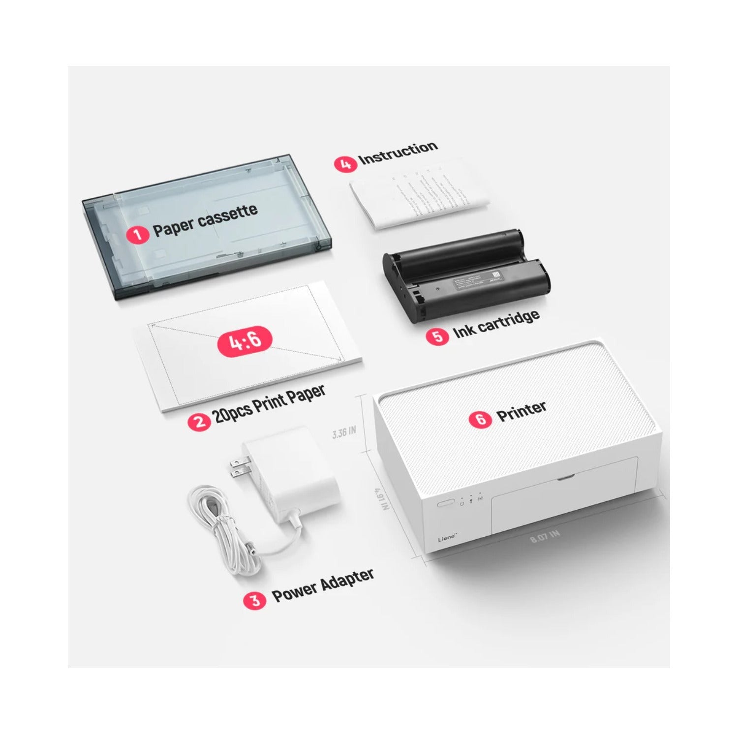 Liene M100 4x6 In Full-Color Instant Photo Printer with 20 Sheets & 1 Cartridge