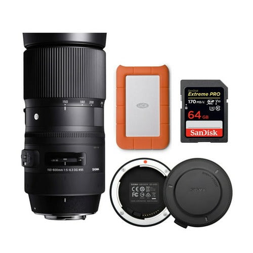 Sigma 150-600mm f/5-6.3 DG OS HSM Contemporary Lens for Nikon with Mini 1TB External Hard Drive and Accessory Bundle