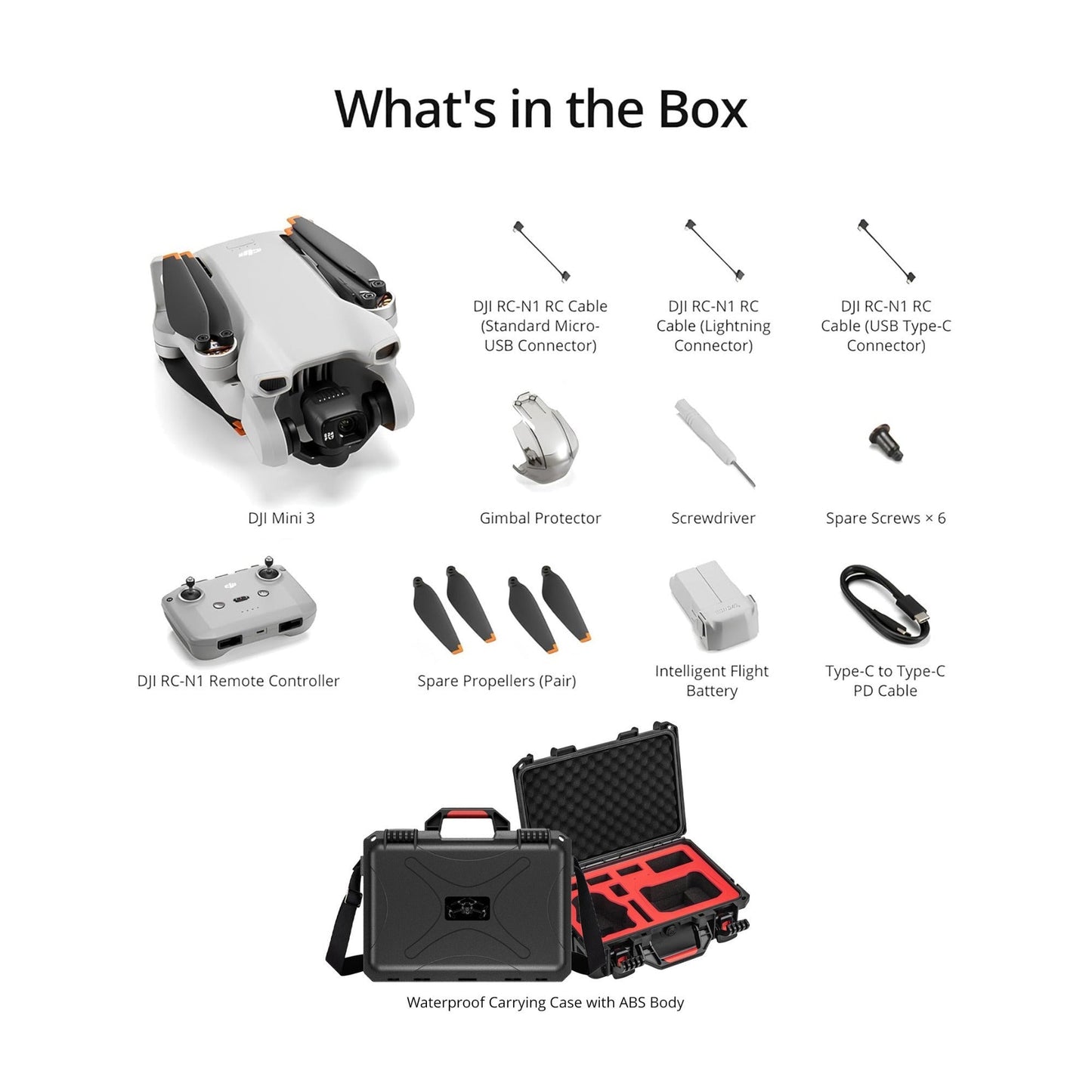 DJI Mini 3 Camera Drone with RC-N1 Remote Controller with Hard Case Bundle