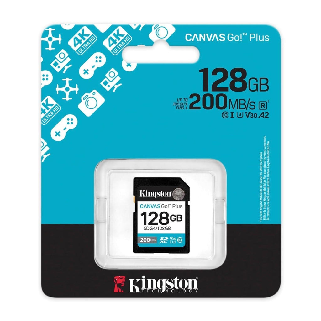 Kingston Canvas Go Plus 128GB Gen4 200MB/s Class 10 UHS-I U3 V30 Memory Card