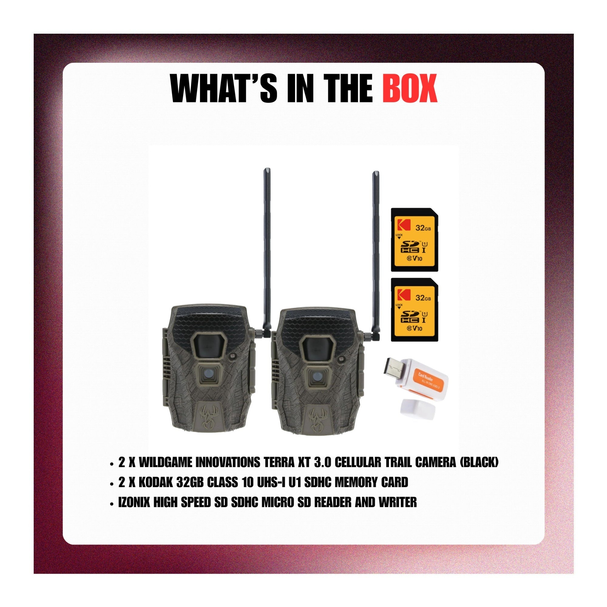 Wildgame Innovations Terra XT 3.0 Cellular Trail Camera (2-Pk) with Accs Bundle