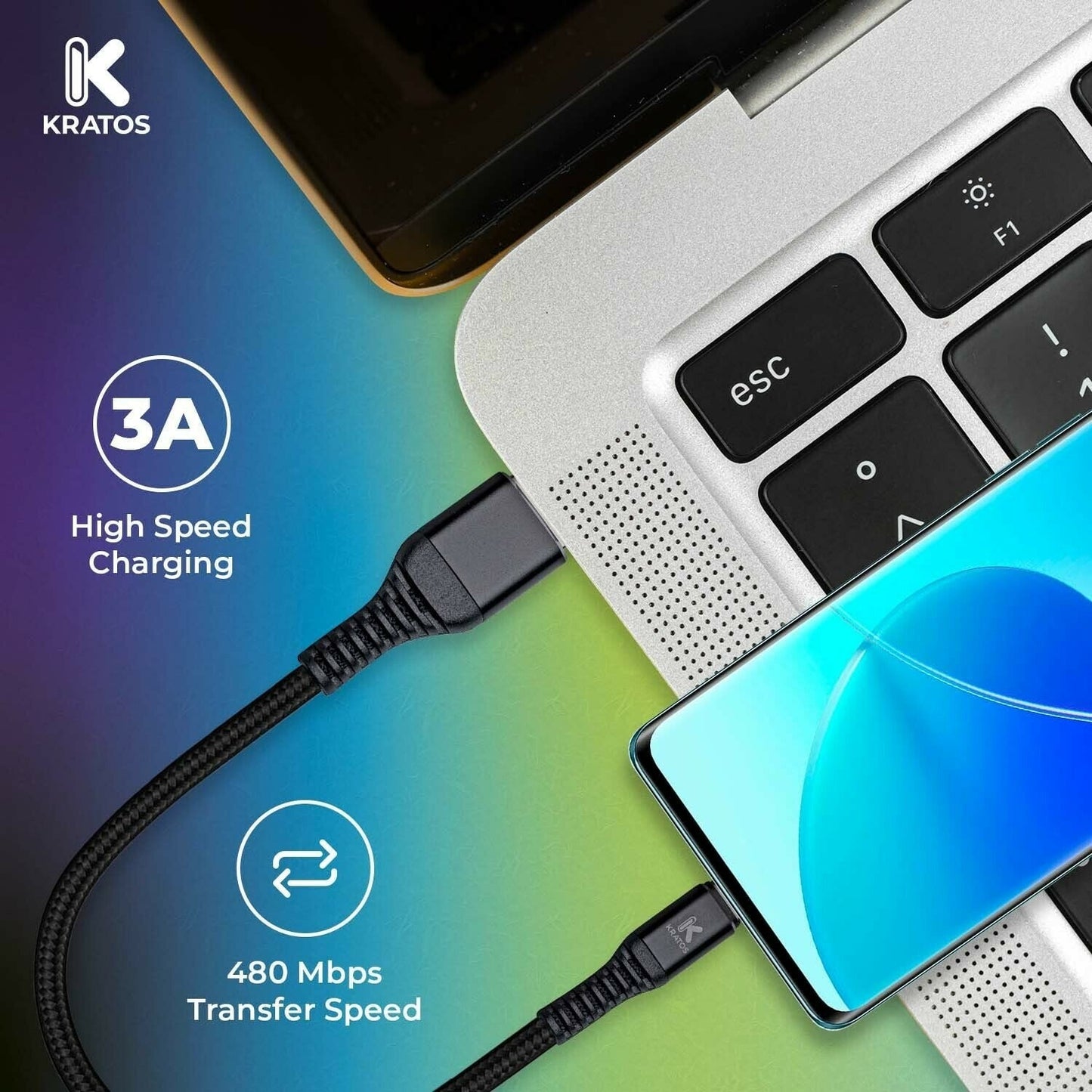 Kratos Power 6-Feet Long Tail Braided Aluminum Alloy USB-C to USB-A Cable (Black)