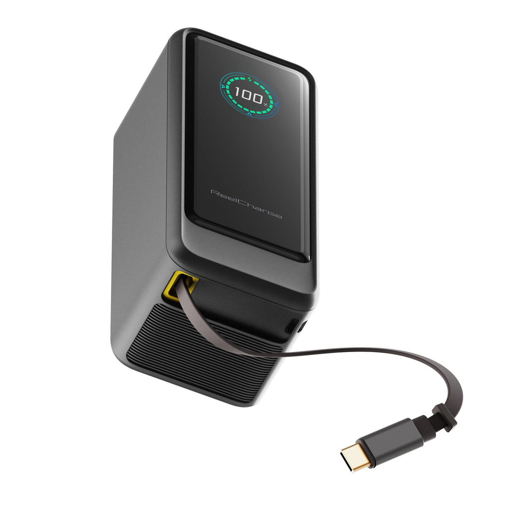ReelCharge ReelPro 15,000 mAh Power Bank with Retractable 67W USB-C (Black)