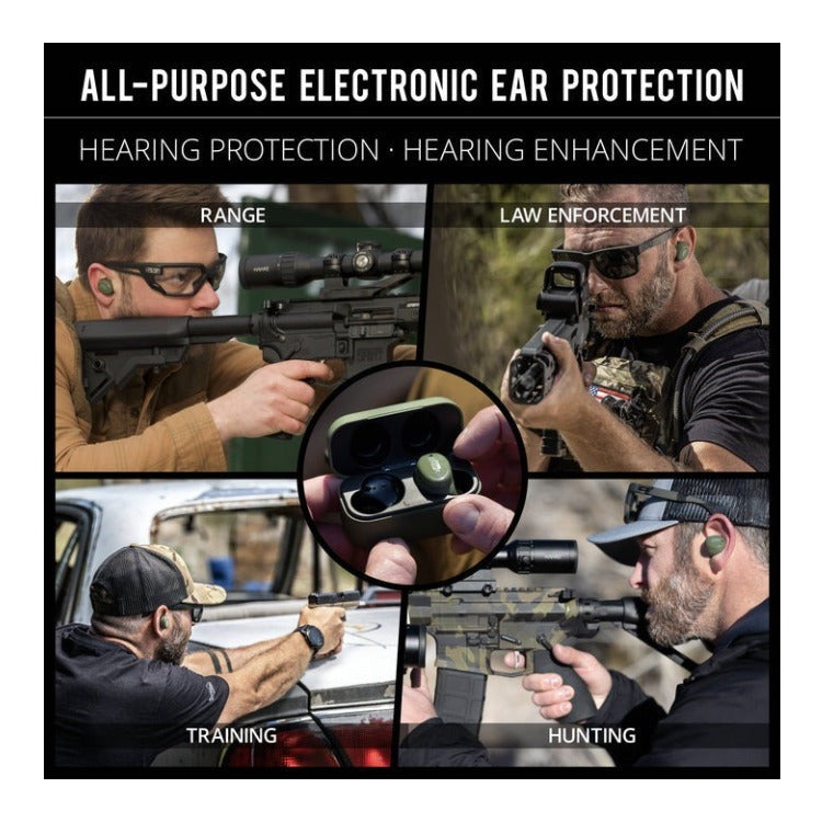 INSTINCT True Wireless Tactical Electronic Earbuds, 25 NRR, OD Green