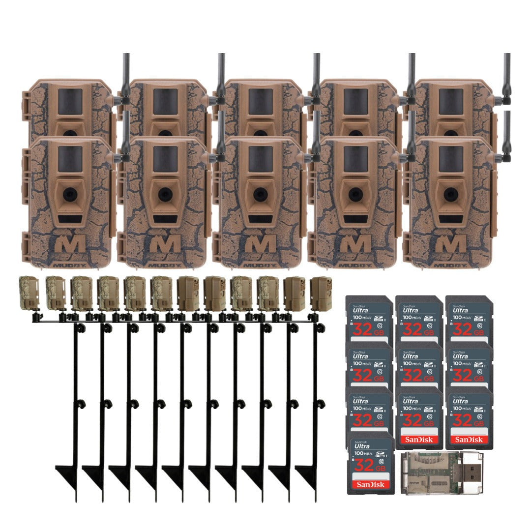 Muddy Mitigator Cellular 24MP Imaging Trail Camera (10-Pack) with SD Card Reader Bundle