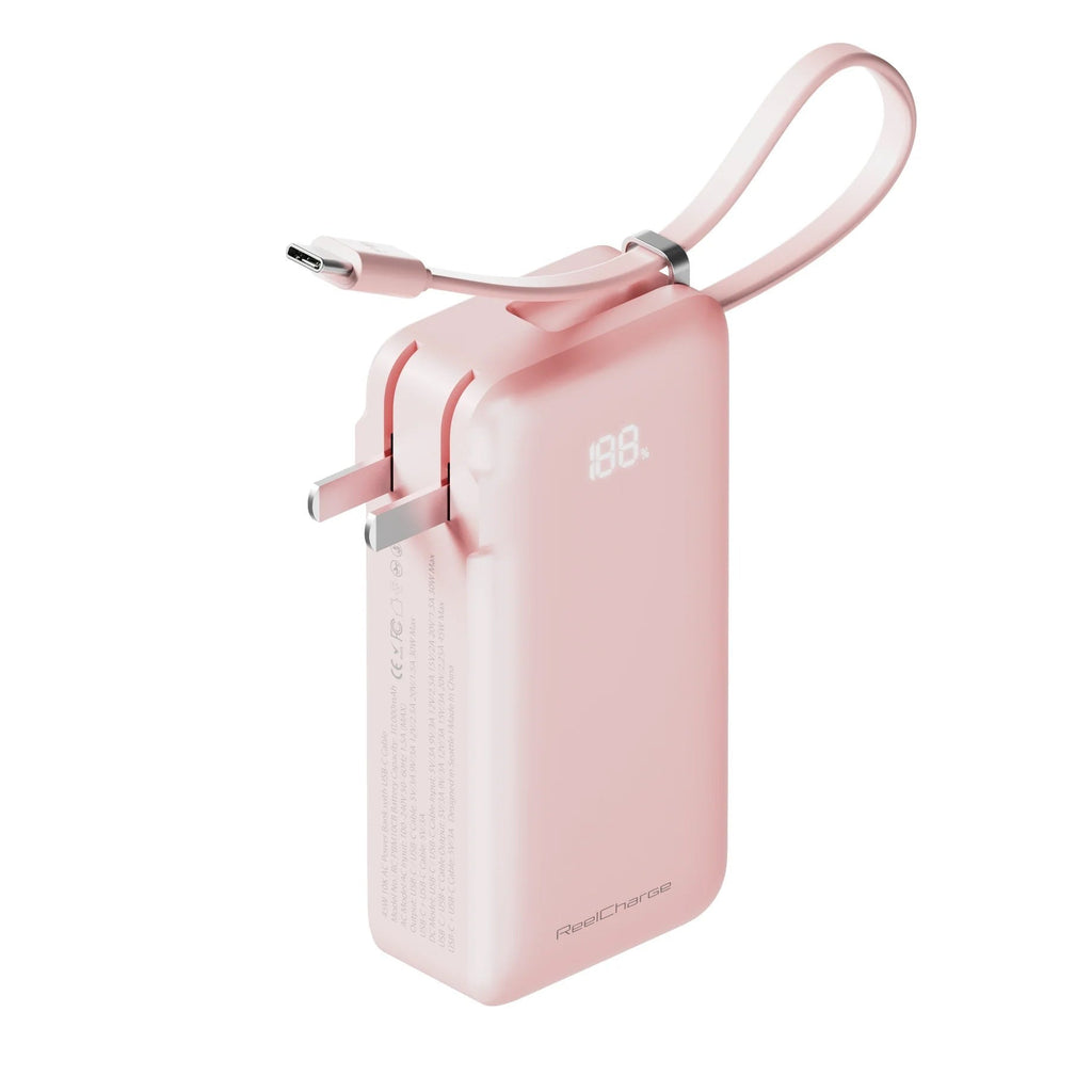 ReelCharge ReFlextion 10,000 mAh mAh Power Bank (Pink)