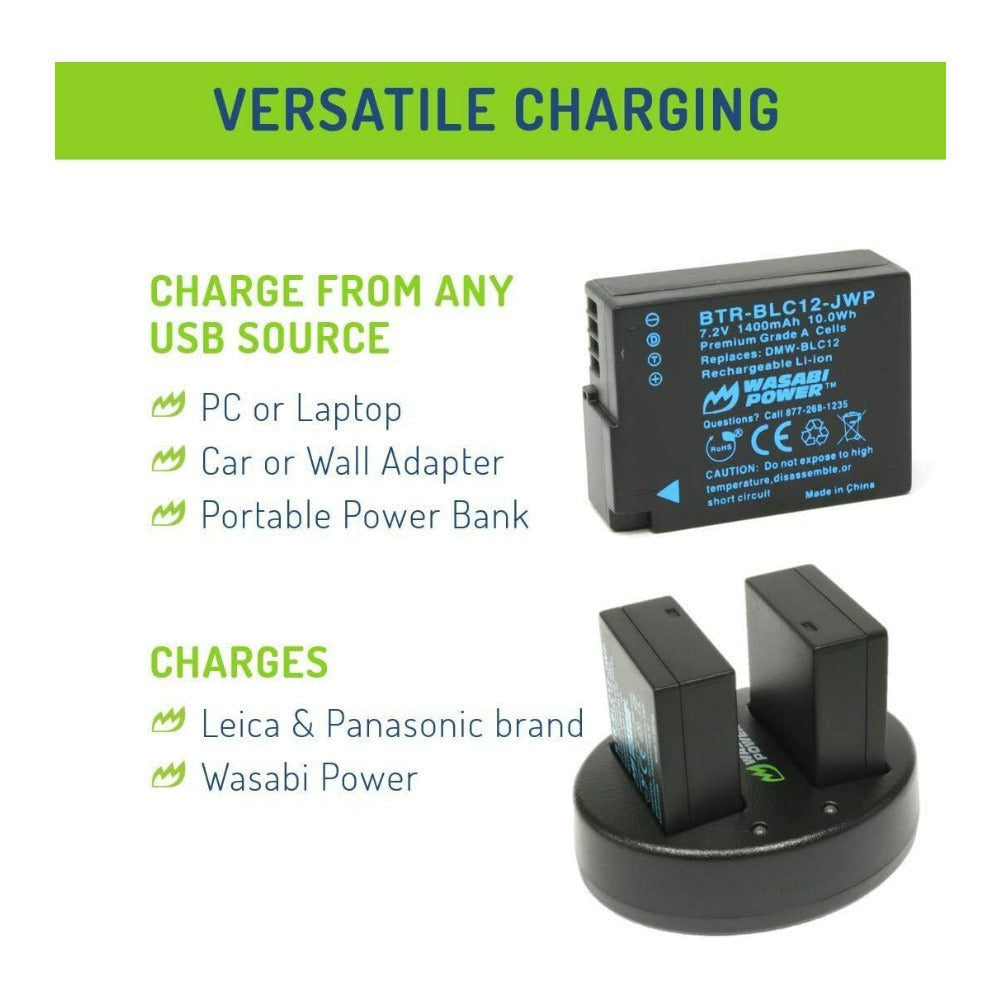 Wasabi Power Fully Decoded Leica BP-DC12 Battery (2-Pack) and Wall Charger