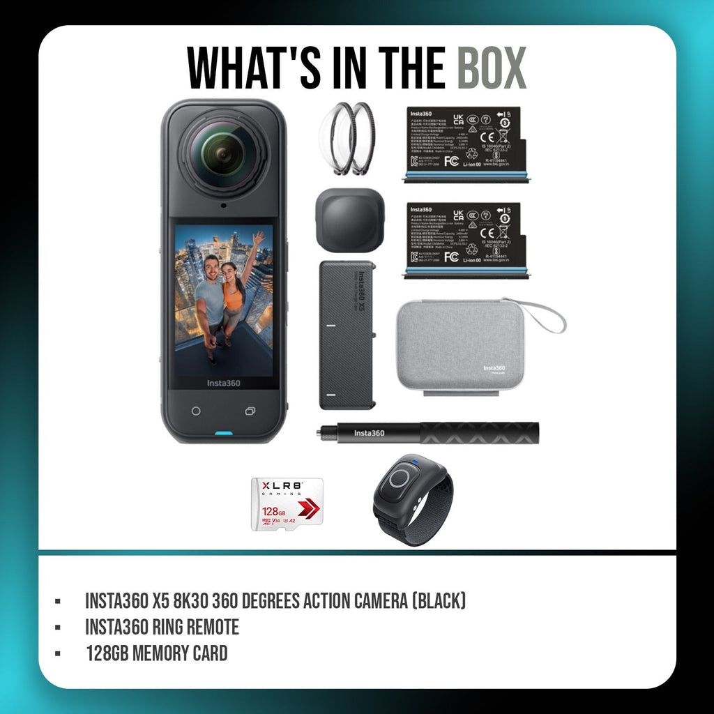 Insta360 X5 360 Action Camera Essentials with 128GB Memory Card and Ring Remote