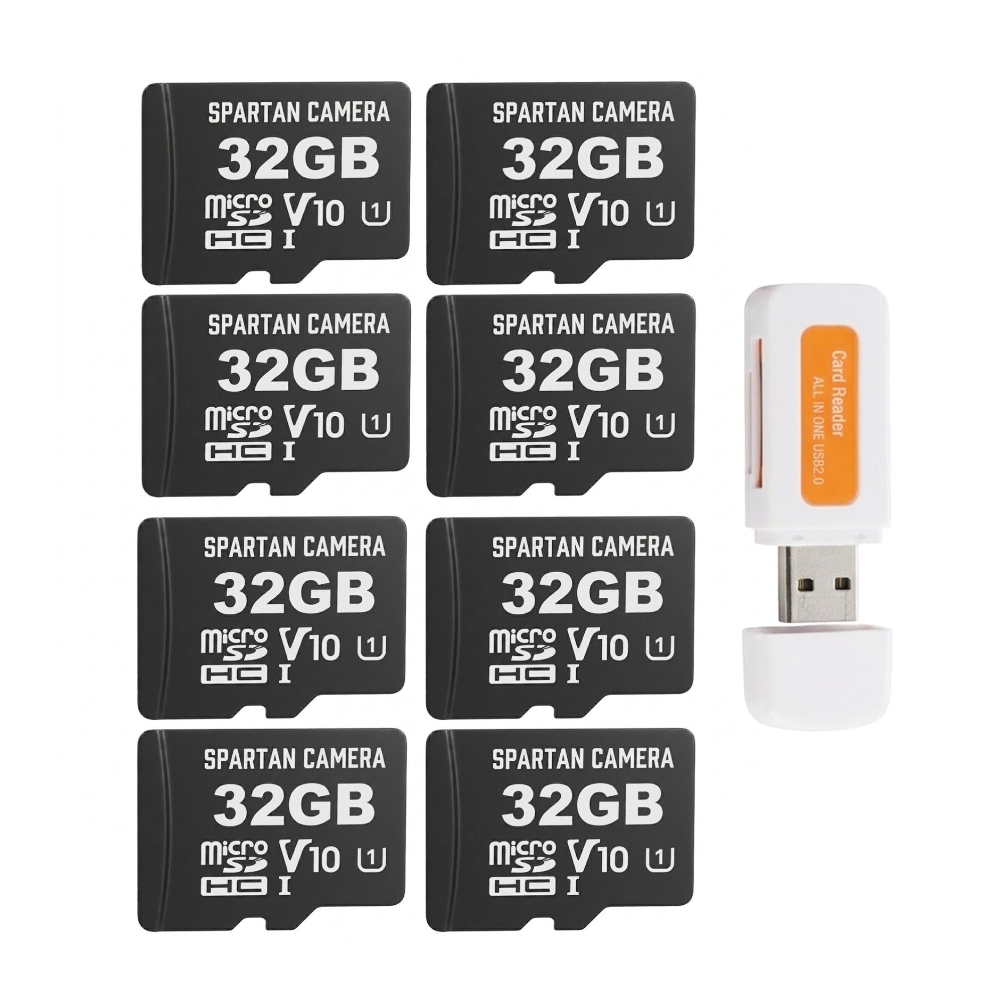 Spartan 32GB Micro Memory Card (8 Pack) with Adapter and Card Reader Bundle