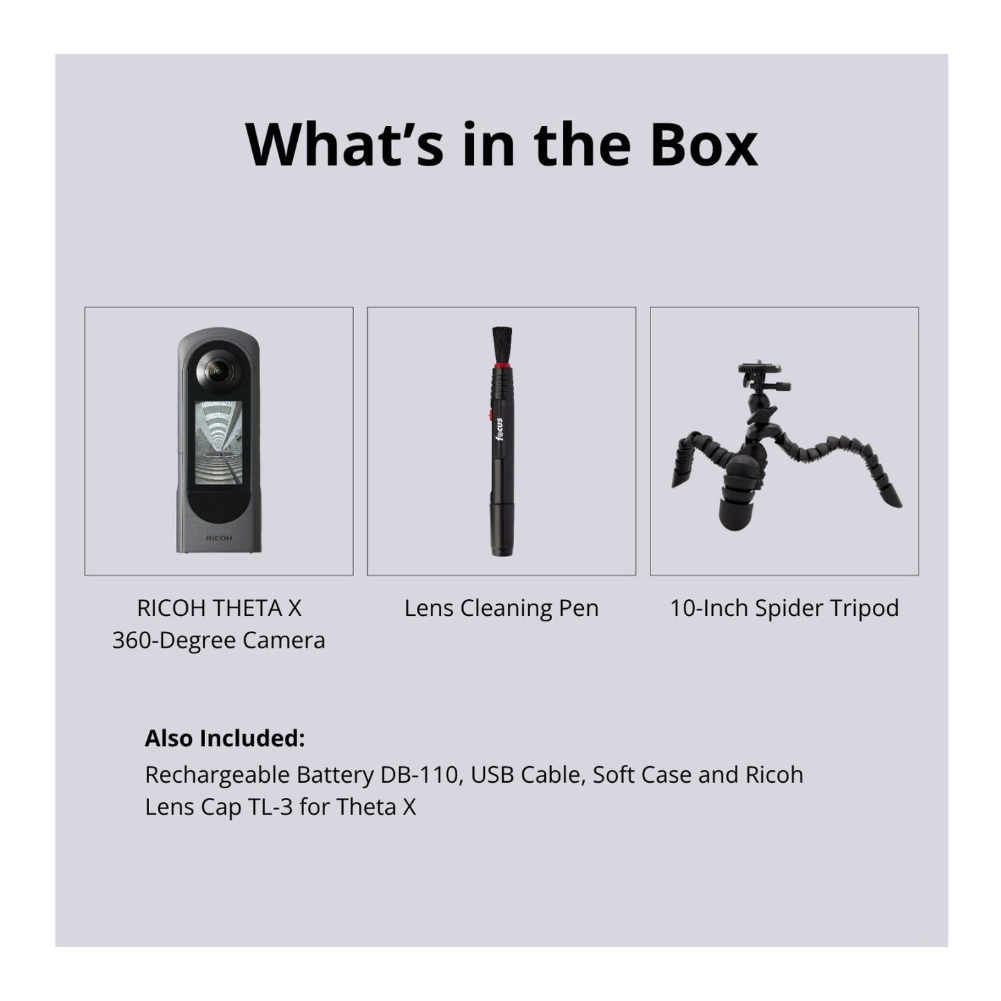 Ricoh Theta X 360-Degree Camera with Lens Cap TL-3 Bundle with Accessories