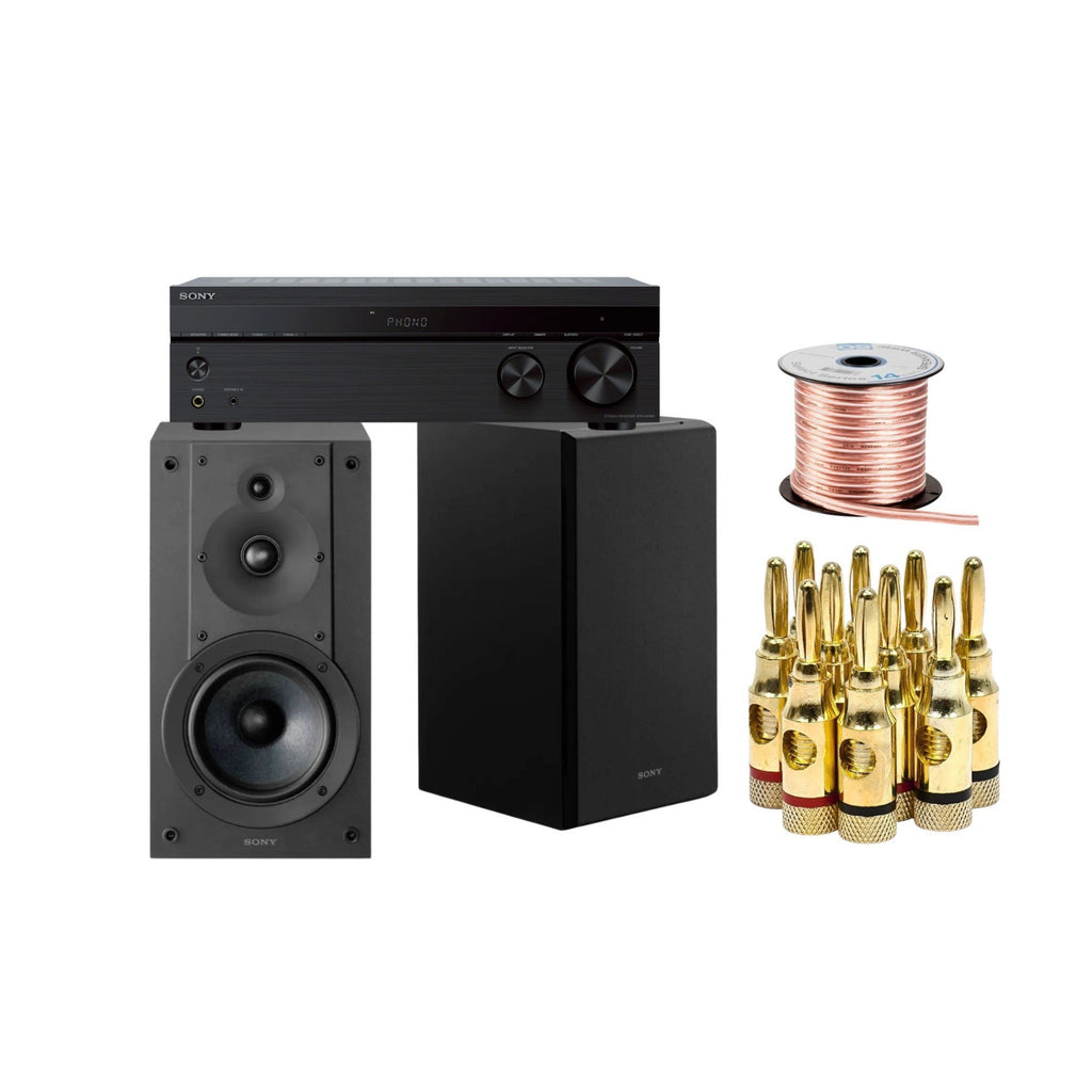 Sony 2-Channel Stereo Receiver with Bookshelf Speaker (Pair, Black) Bundle