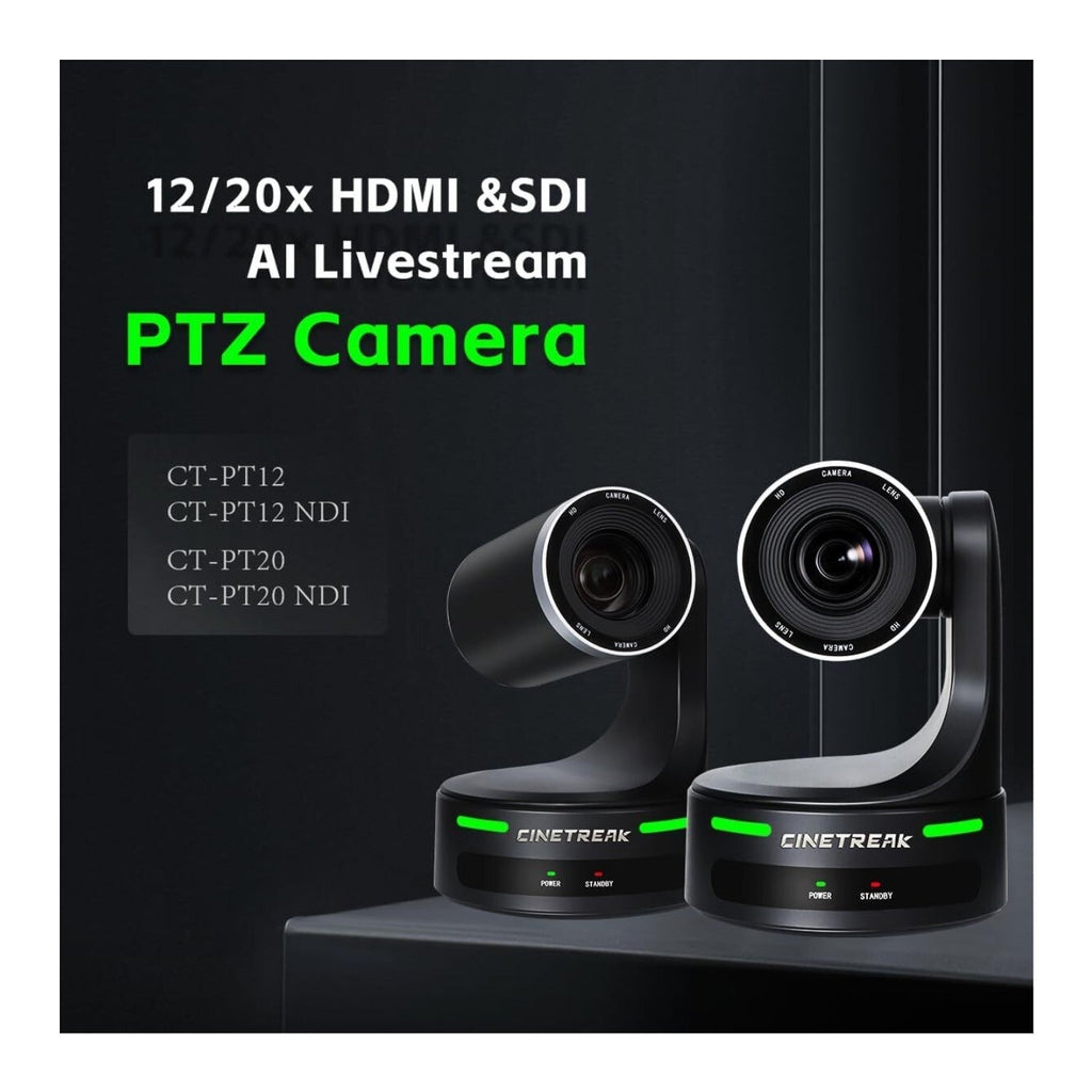 CineTreak CT-PT12NDI PTZ Camera - 1080p60, 12x Optical Zoom, AI Human Tracking