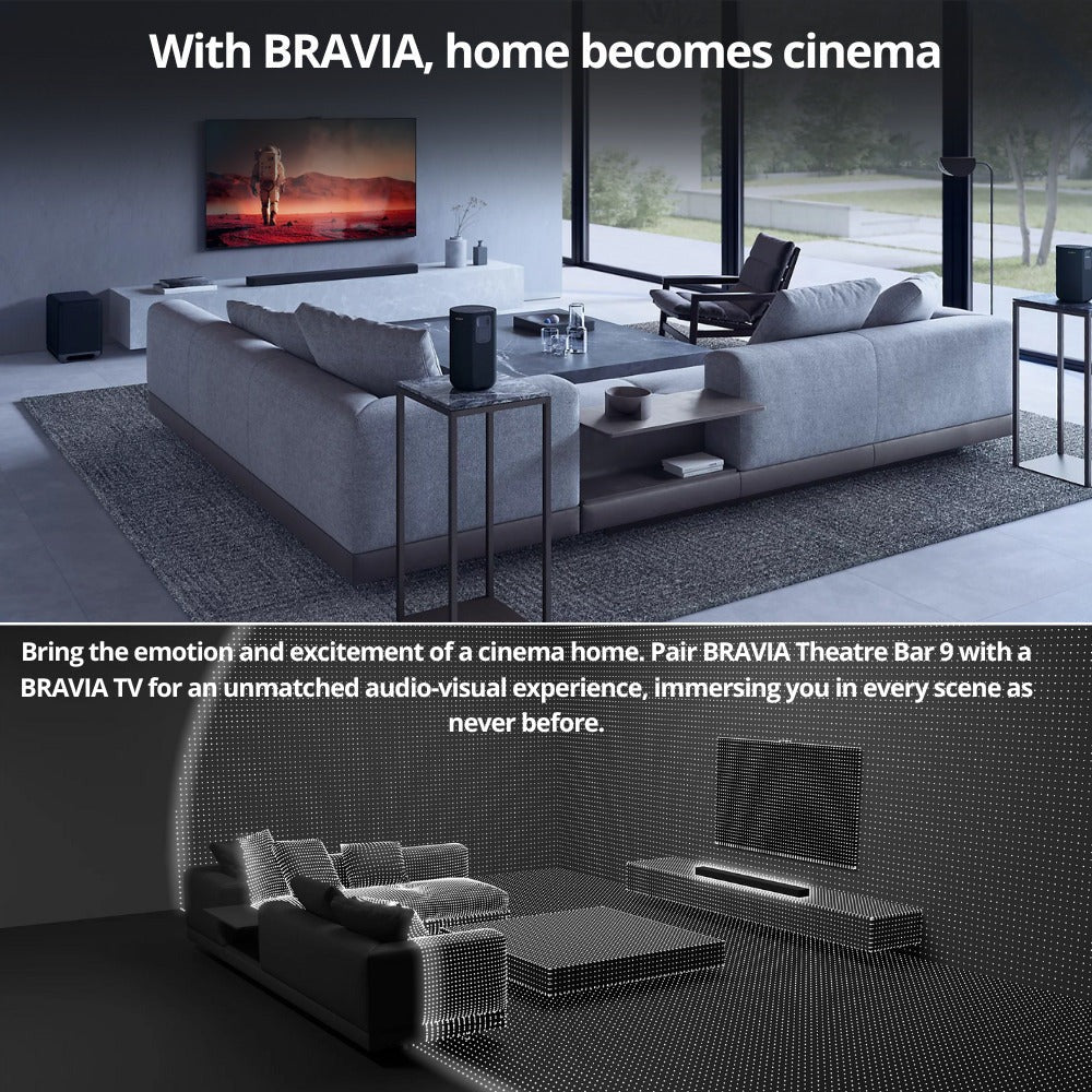 Sony HT-A9000 BRAVIA Theater Bar 9 with Dolby Atmos with Sony SA-RS5 Wireless Rear Speakers with Built-in Battery and Sony SASW5 300W Wireless Subwoofer bundle