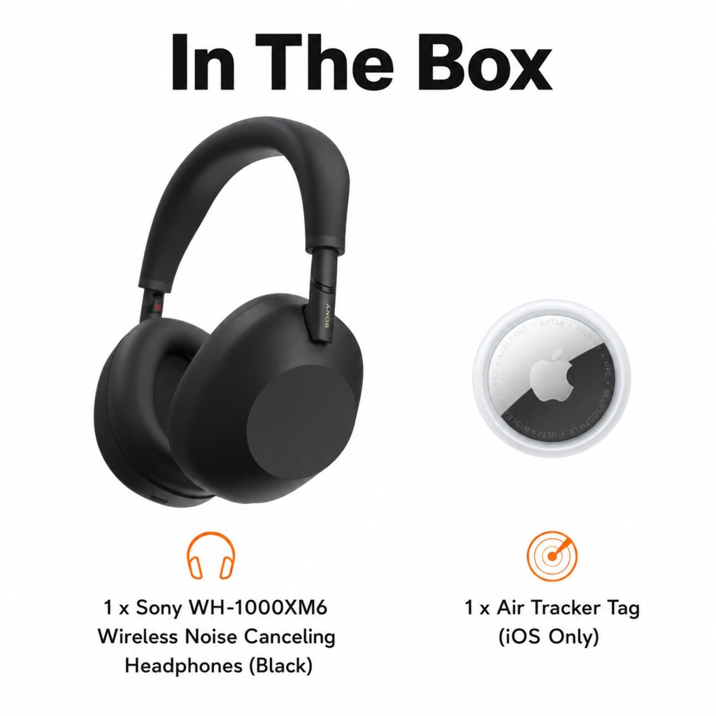 Sony WH-1000XM6 Wireless Noise-Canceling Headphones (Black) with Air Tracker Tag (iOS Only)