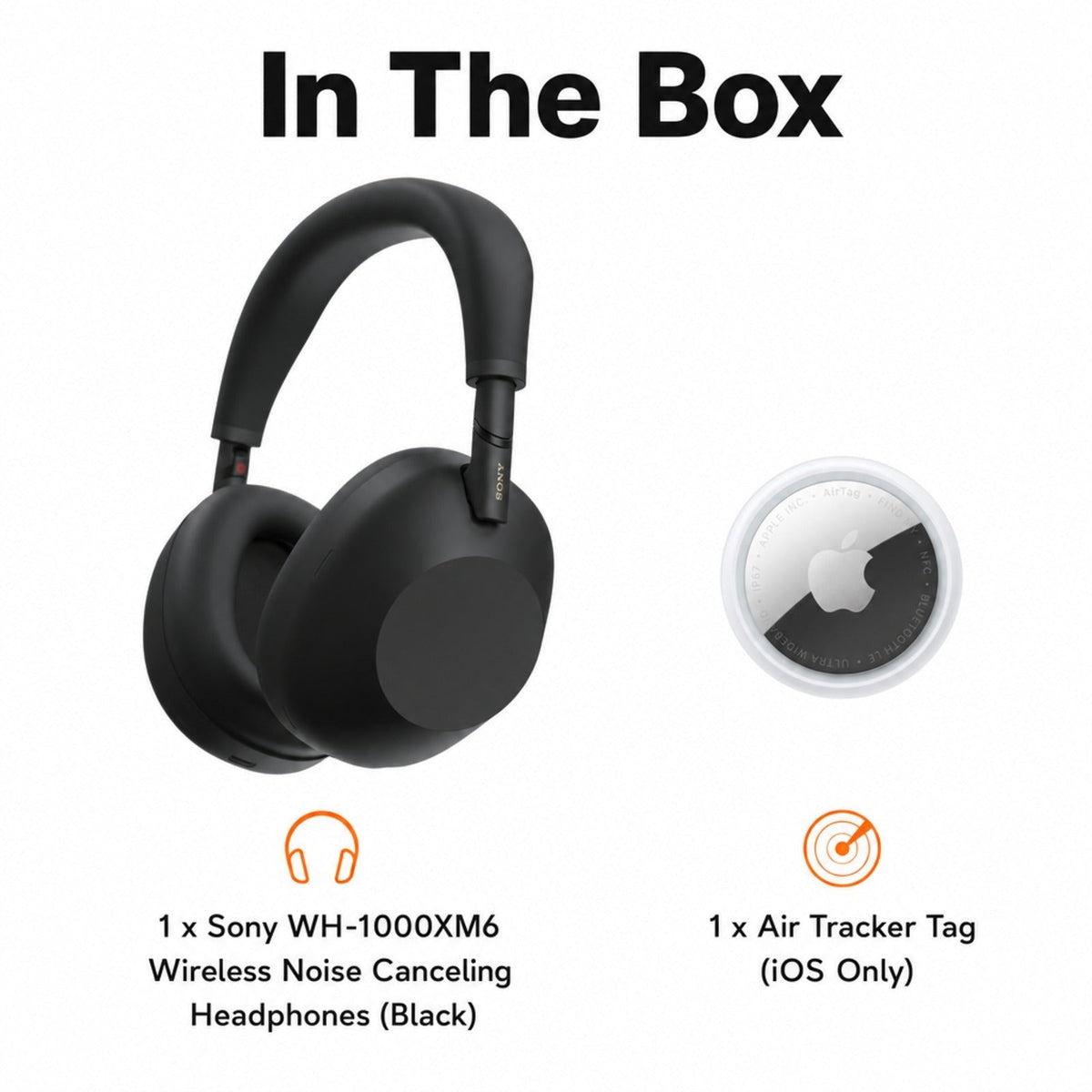 Sony WH-1000XM6 Wireless Noise-Canceling Headphones (Black) with Air Tracker Tag (iOS Only)