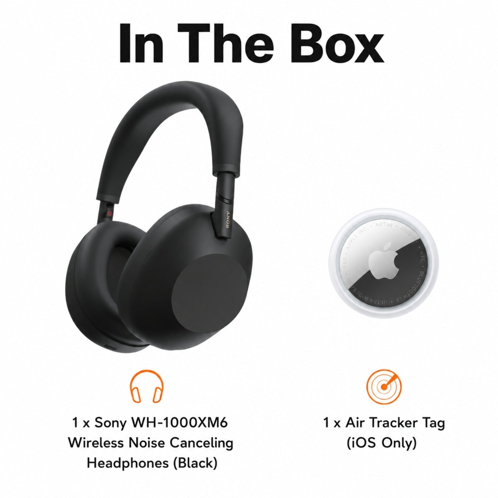 Sony WH-1000XM6 Wireless Noise-Canceling Headphones (Black) with Air Tracker Tag (iOS Only)