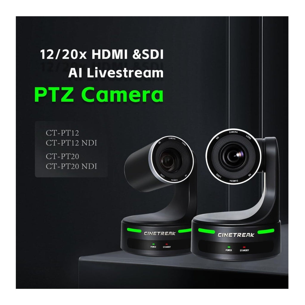 CineTreak CT-PT20NDI PTZ Camera - 1080p60, 20x Optical Zoom, AI Human Tracking