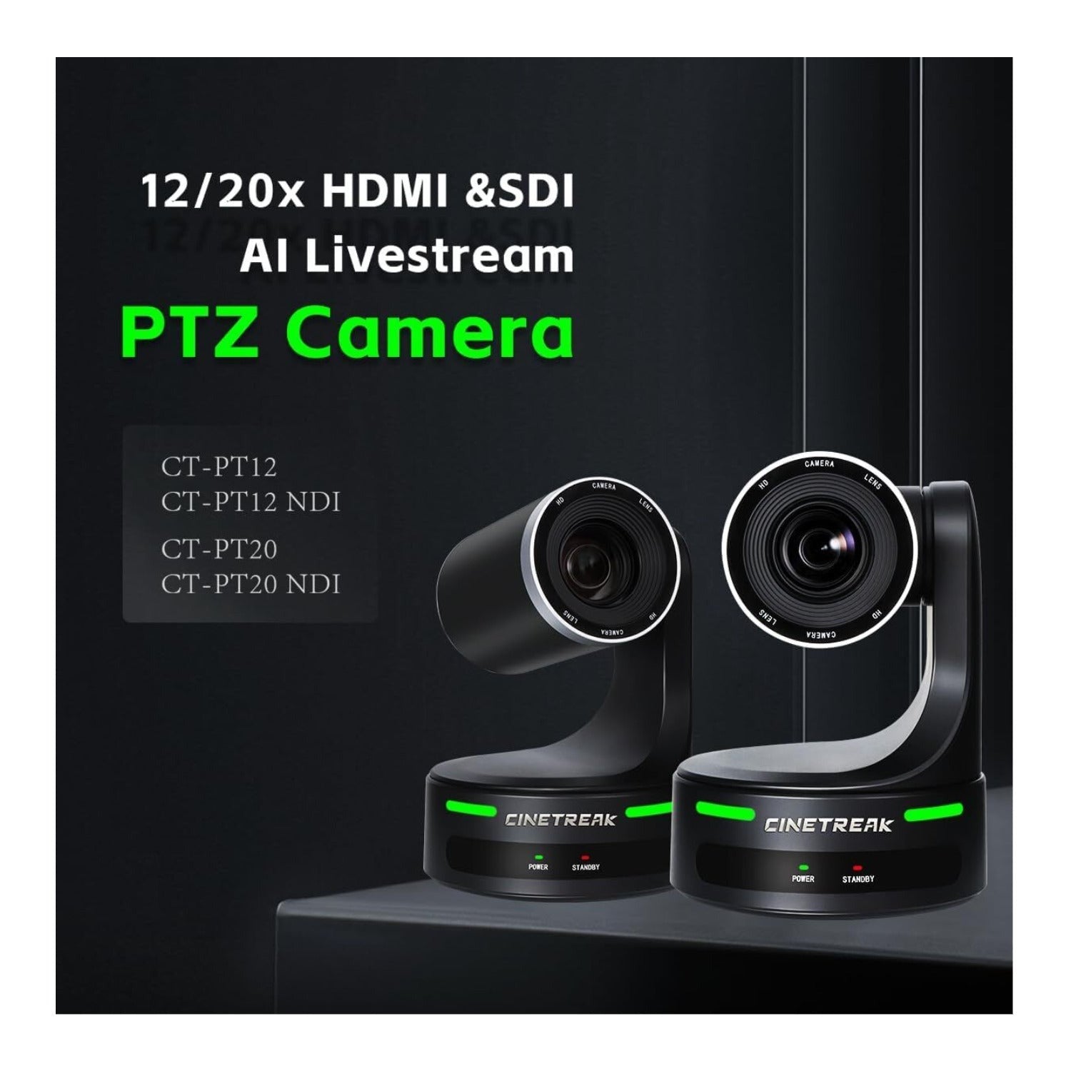 CineTreak CT-PT20NDI PTZ Camera - 1080p60, 20x Optical Zoom, AI Human Tracking