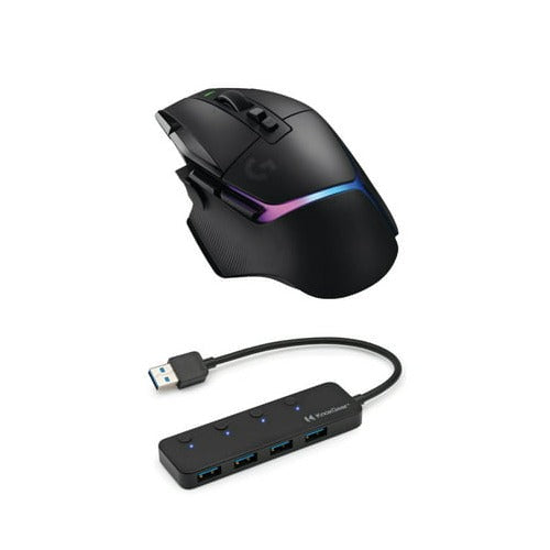 Logitech G502 X Plus Wireless Gaming Mouse (Black) with 4-Port USB 3.0 Hub