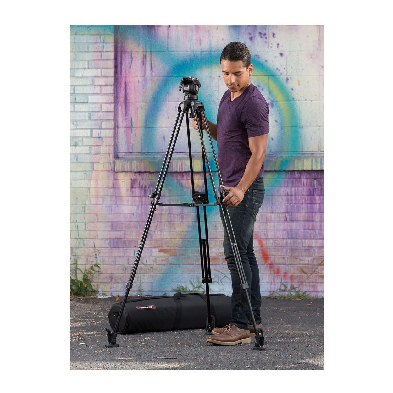 E-Image EG05A2 Two-Stage Aluminum Video Tripod Kit with GH05 75mm Fluid Head