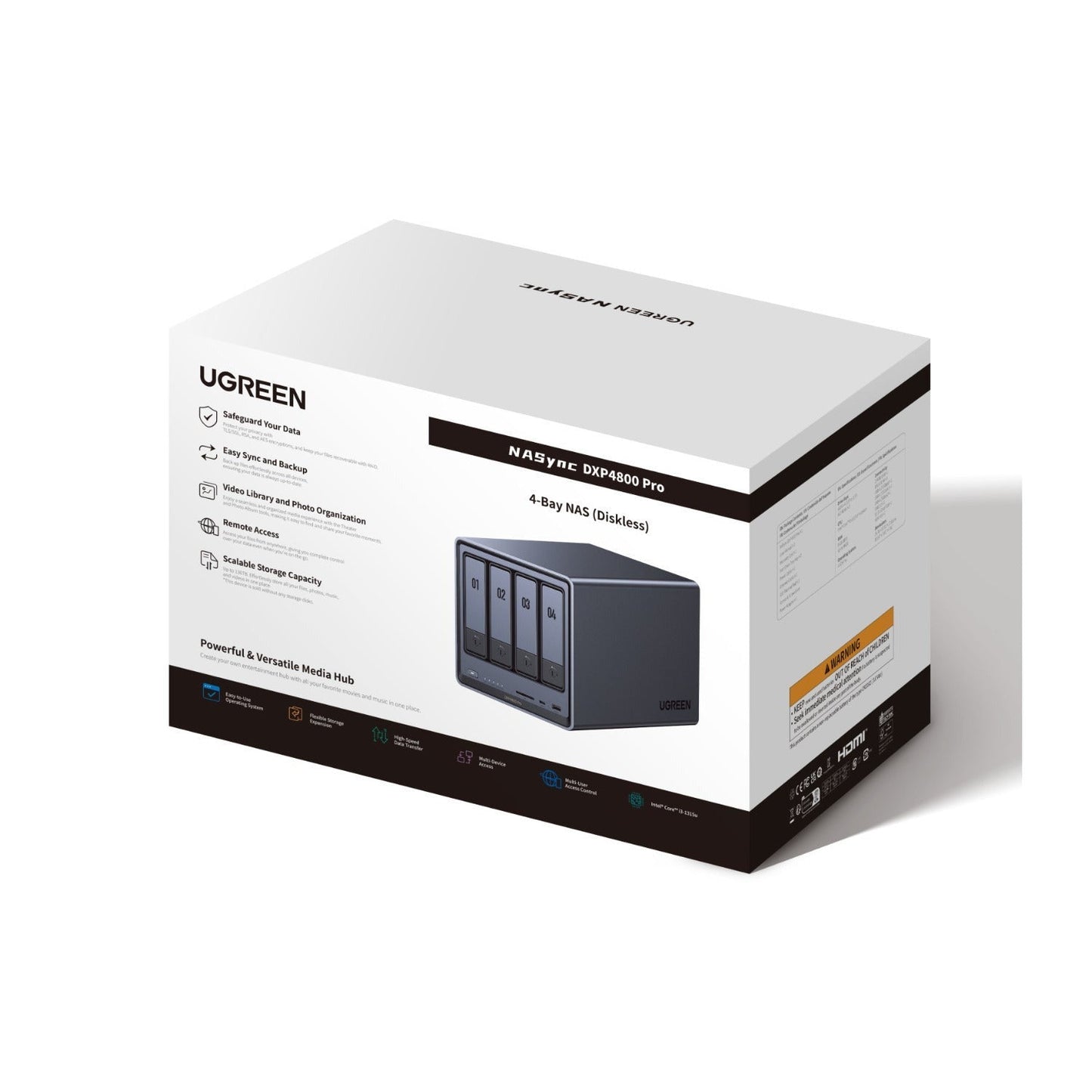 UGREEN DXP4800 Pro 4-Bay NAS Enclosure with 10GbE Network Port, 6-Core and Expandable DDR5 RAM