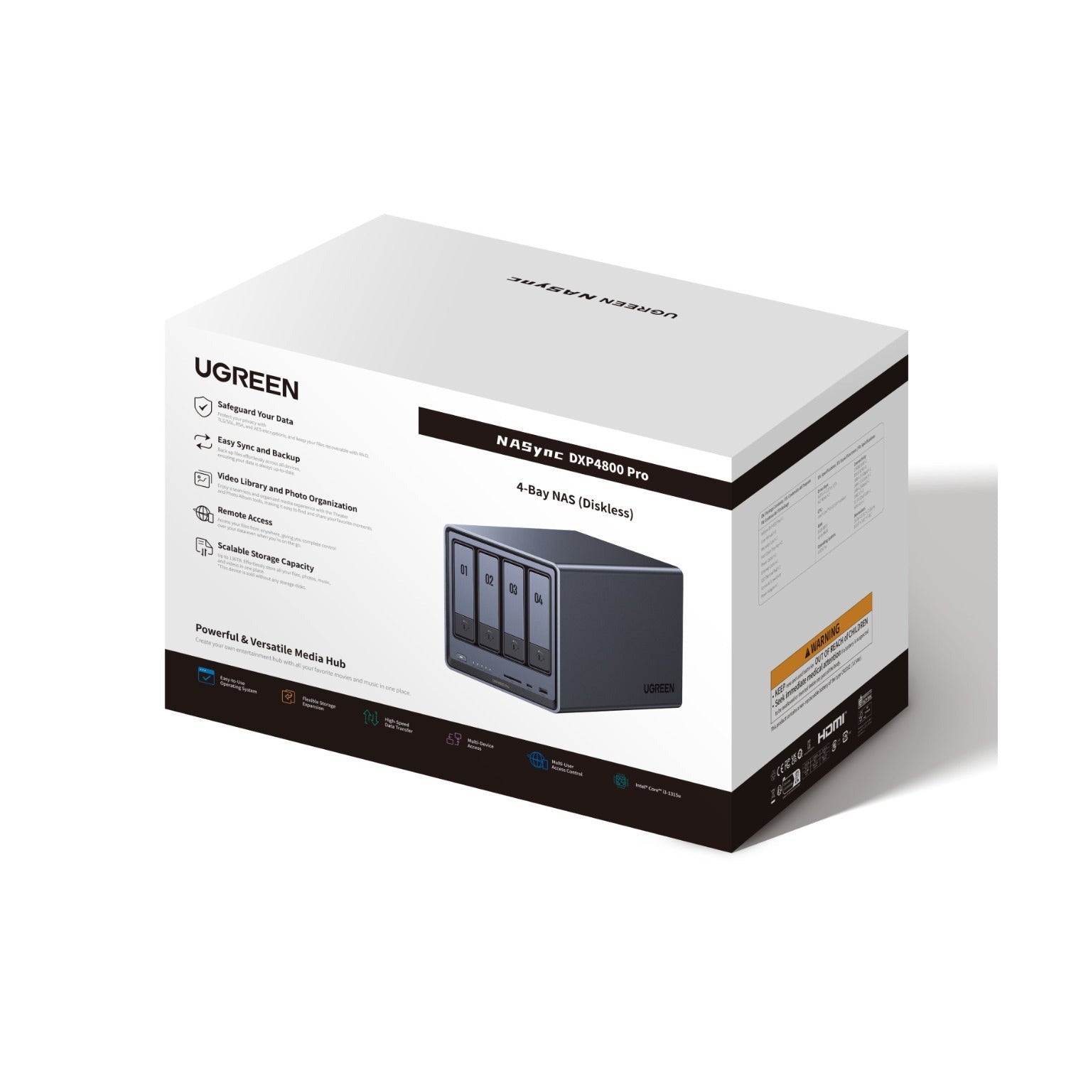 UGREEN DXP4800 Pro 4-Bay NAS Enclosure with 10GbE Network Port, 6-Core and Expandable DDR5 RAM