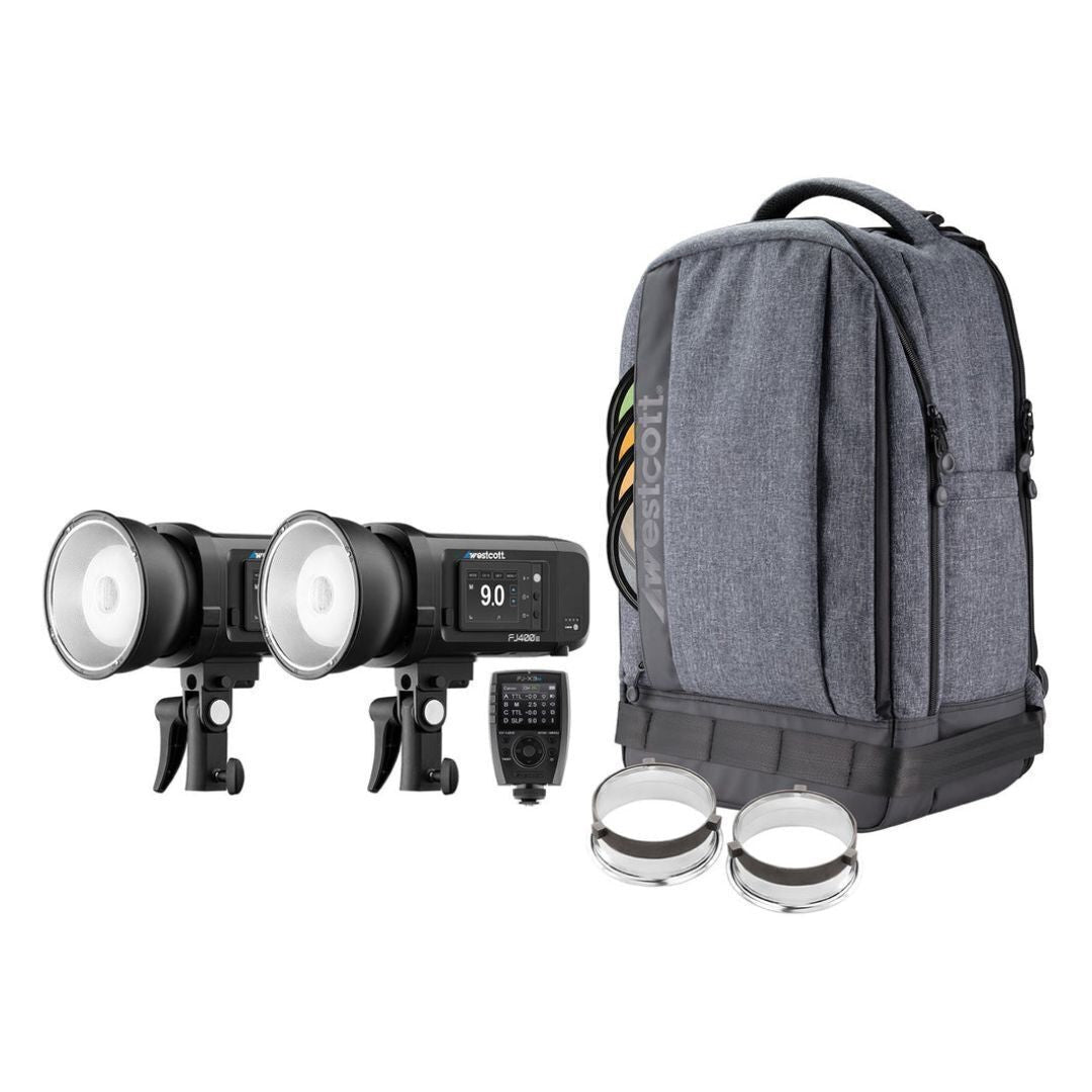 Westcott FJ400 II Strobe 2-Light Backpack Kit with FJ-X3 M Multi-Brand Wireless Trigger Bundle