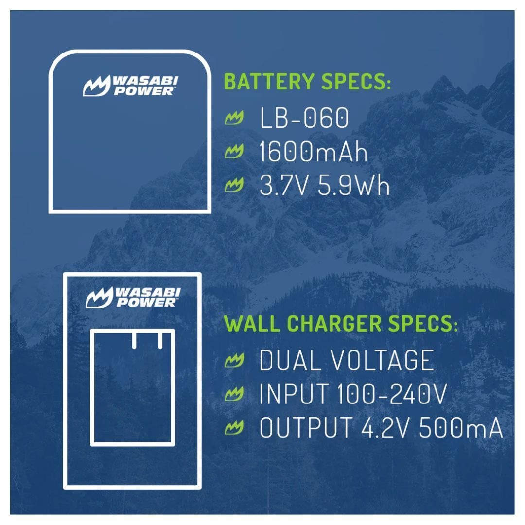 Wasabi Power Battery (2-Pack) and Charger for Kodak LB-060 with Overcharge Protection (Black)
