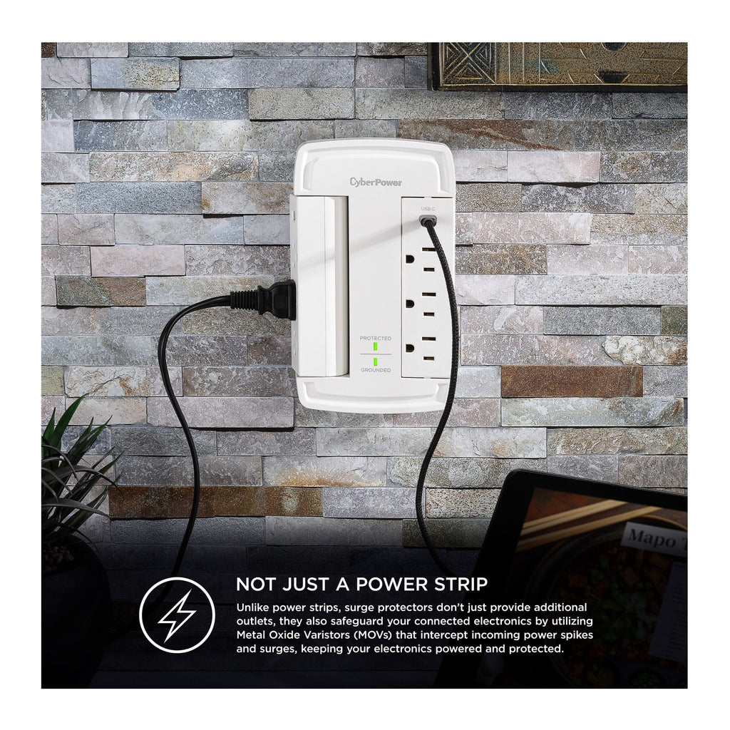 CyberPower CSP6WSUC 2400J Surge Protector with 6 Swivel Outlets & 2 USB Charging Ports