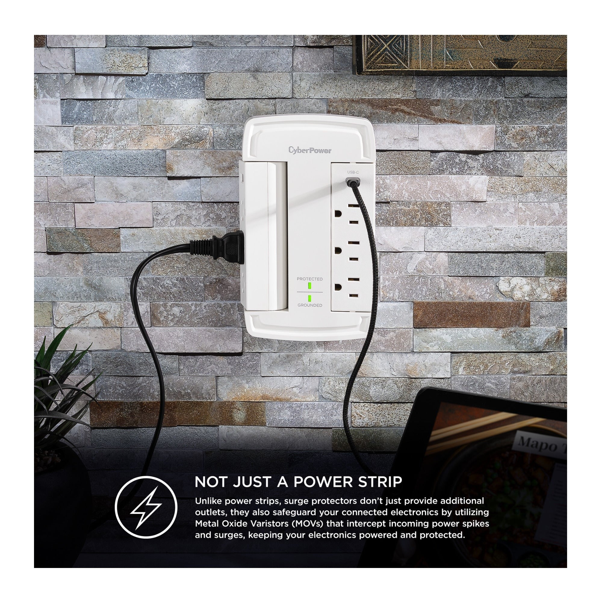 CyberPower CSP6WSUC 2400J Surge Protector with 6 Swivel Outlets & 2 USB Charging Ports