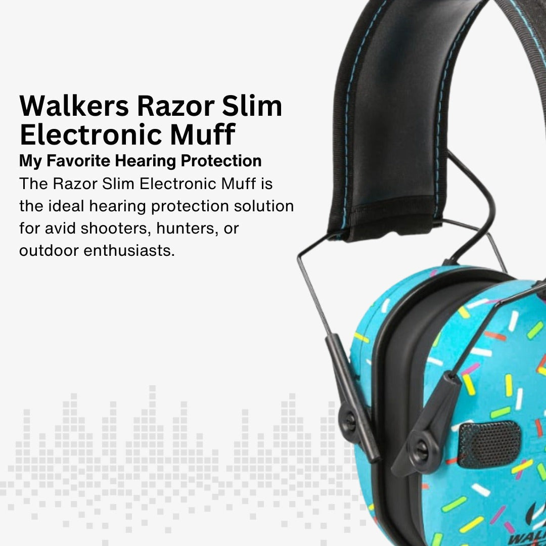 Walker's Razor Digital Ear Muffs (Blue Sprinkles) Bundle with Accessories