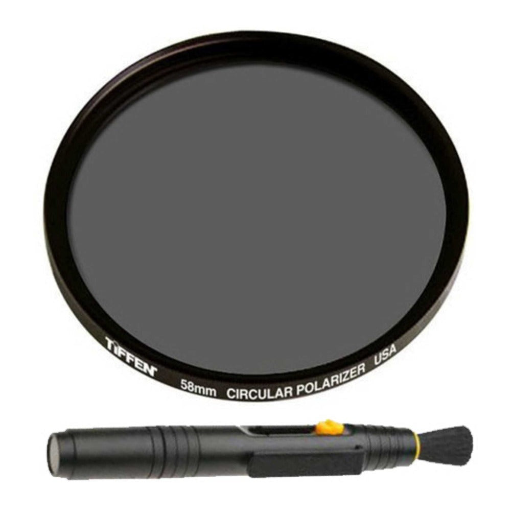 Tiffen 58mm Circular Polarizing Lens Filter and Lens Cleaning Brush Bundle