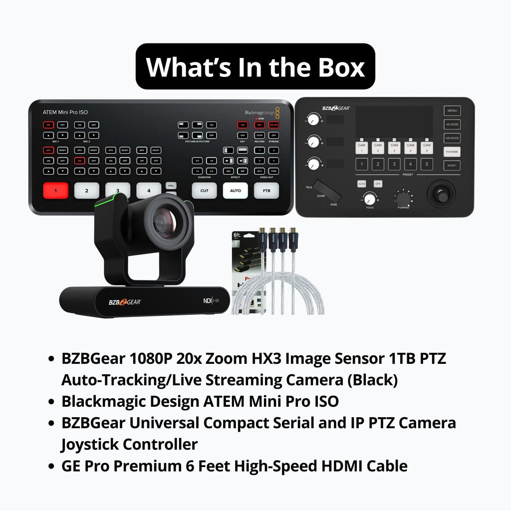 BZBGear 1080P 20x Zoom NDI 1TB PTZ Auto-Tracking and Live Streaming Camera (Black) Bundle