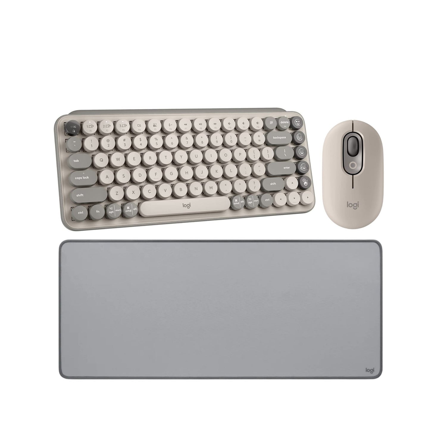 Logitech Pop Keys Wireless Mechanical Keyboard with Emoji Keys (Mist) w/Wireless Mouse & Desk Mat