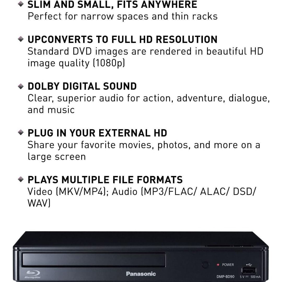 Panasonic DMP-BD90P-K Blu-ray Player, Full HD, Dolby Digital (Black) (Certified Refurbished)